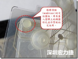 橡膠薄膜(membrane)的定位圓柱，可以用來塞入塑膠上的橢圓形孔洞，最為緊配的定位之用。