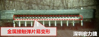 塑膠蓋子塞到connector內(nèi)側(cè)，加熱后金屬彈片容易局部變形。 